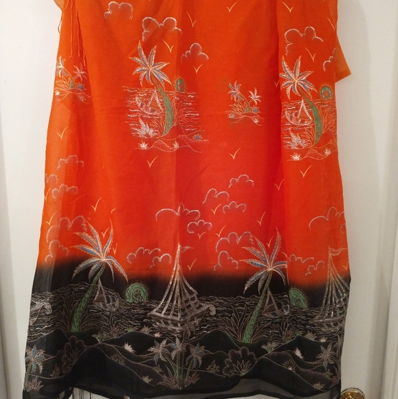 Tropical Saree Cover Up/Shawl/Wrap With Lightly Beaded Fringe from Barbados 🏝️ - Picture 4 of 7